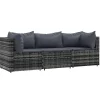 vidaXL - Loungeset - Grijs - Poly rattan - 3 stuks - Met kussens