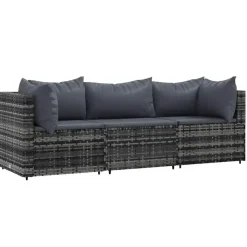 vidaXL - Loungeset - Grijs - Poly rattan - 3 stuks - Met kussens