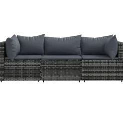 vidaXL - Loungeset - Grijs - Poly rattan - 3 stuks - Met kussens