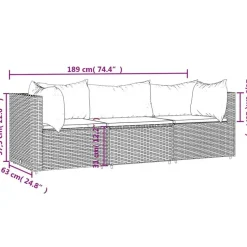 vidaXL - Loungeset - Grijs - Poly rattan - 3 stuks - Met kussens