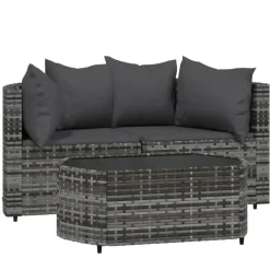 vidaXL - Loungeset - Grijs - Poly rattan - 3 stuks - Met kussens