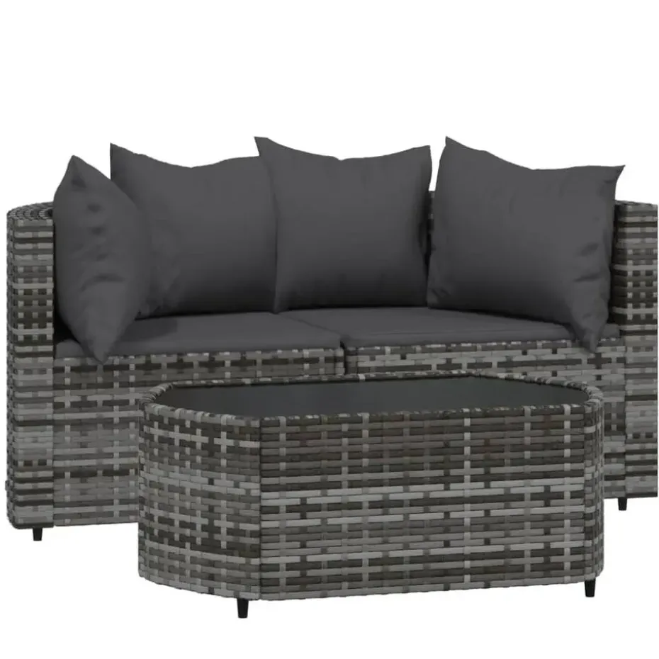 vidaXL - Loungeset - Grijs - Poly rattan - 3 stuks - Met kussens