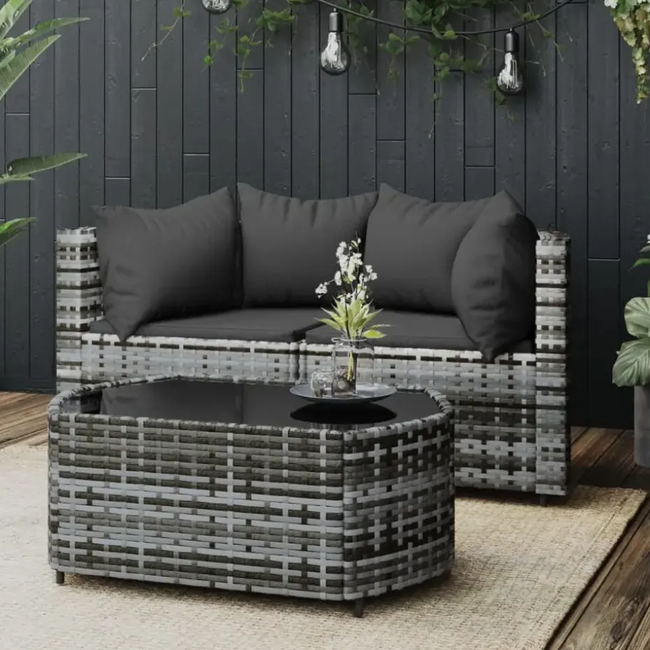 vidaXL - Loungeset - Grijs - Poly rattan - 3 stuks - Met kussens