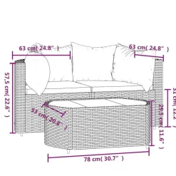 vidaXL - Loungeset - Grijs - Poly rattan - 3 stuks - Met kussens