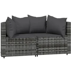 vidaXL - Loungeset - Grijs - Poly rattan - 3 stuks - Met kussens