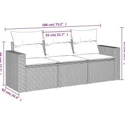vidaXL - Loungeset - Grijs - Poly rattan - 3 stuks - Met kussens