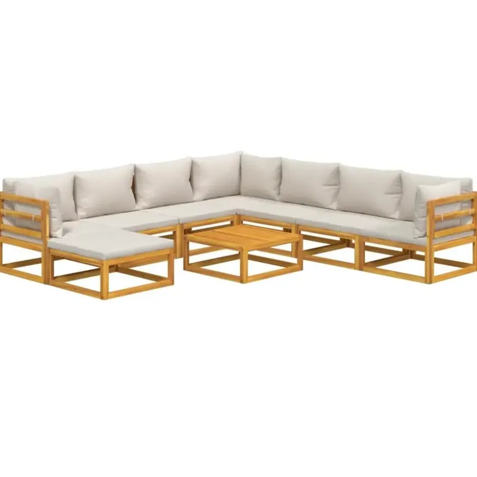 vidaXL - Loungeset - Lichtgrijze - Acaciahout - 9 stuks - Met kussens