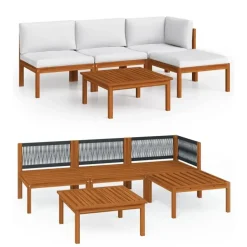vidaXL - Loungeset - Wit - Acaciahout - 5 stuks- Met kussens