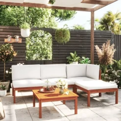 vidaXL - Loungeset - Wit - Acaciahout - 5 stuks- Met kussens