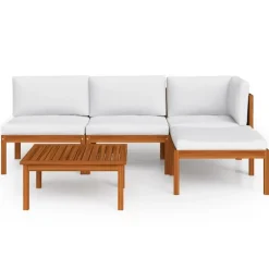 vidaXL - Loungeset - Wit - Acaciahout - 5 stuks- Met kussens