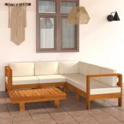 vidaXL - Loungeset - Wit - Acaciahout - 6 stuks - Met kussens - 100x60 cm