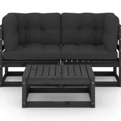 vidaXL - Loungeset - Zwart - Grenenhout