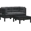 vidaXL - Loungeset - Zwart - Grenenhout - 3 stuks - Met kussens