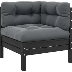 vidaXL - Loungeset - Zwart - Grenenhout - 3 stuks - Met kussens