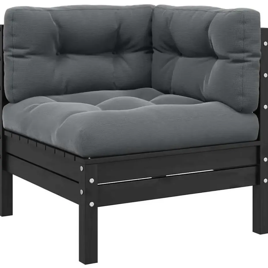 vidaXL - Loungeset - Zwart - Grenenhout - 3 stuks - Met kussens