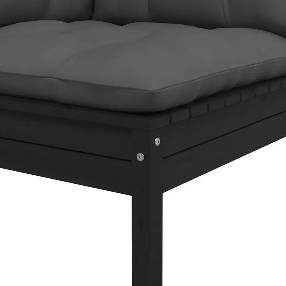 vidaXL - Loungeset - Zwart - Grenenhout - 3 stuks - Met kussens