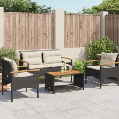 vidaXL - Loungeset - Zwart - Poly rattan