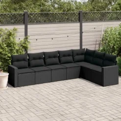 vidaXL - Loungeset - Zwart - Poly rattan - 7 stuks
