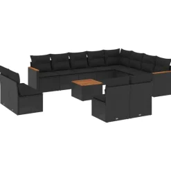 vidaXL - Loungeset - Zwart - Poly rattan - 13 stuks - Met kussens