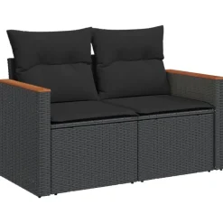 vidaXL - Loungeset - Zwart - Poly rattan - 13 stuks - Met kussens