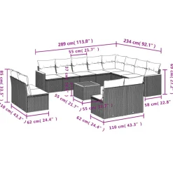 vidaXL - Loungeset - Zwart - Poly rattan - 13 stuks - Met kussens