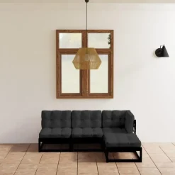 vidaXL - Loungeset - Zwart - Grenenhout