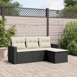 vidaXL - Loungeset - Zwart - Poly rattan - 4 stuks - Met kussens