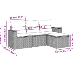 vidaXL - Loungeset - Zwart - Poly rattan - 4 stuks - Met kussens