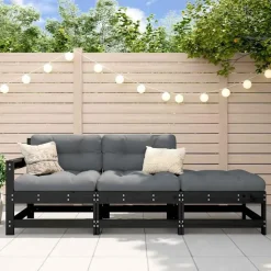 vidaXL - Loungeset - Zwart - Hout - 3 stuks - Met kussens