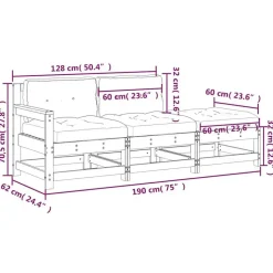 vidaXL - Loungeset - Zwart - Hout - 3 stuks - Met kussens