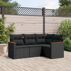 vidaXL - Loungeset - Zwart - Poly rattan - 4 stuks - Met kussens