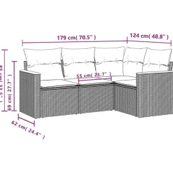 vidaXL - Loungeset - Zwart - Poly rattan - 4 stuks - Met kussens
