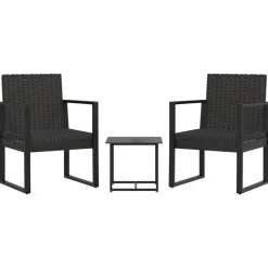 vidaXL - Loungeset - Zwart - Poly rattan - 3 stuks - Met kussens