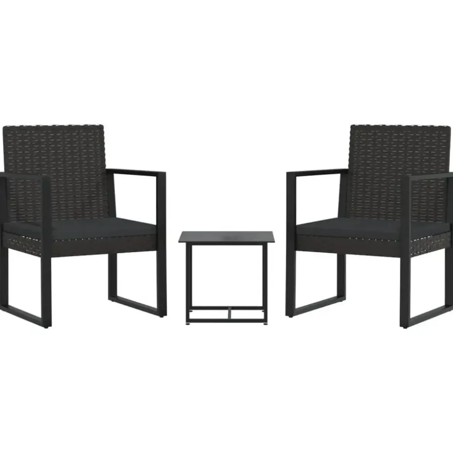 vidaXL - Loungeset - Zwart - Poly rattan - 3 stuks - Met kussens