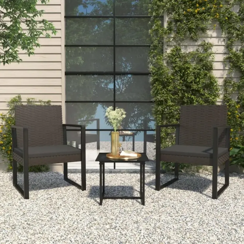 vidaXL - Loungeset - Zwart - Poly rattan - 3 stuks - Met kussens