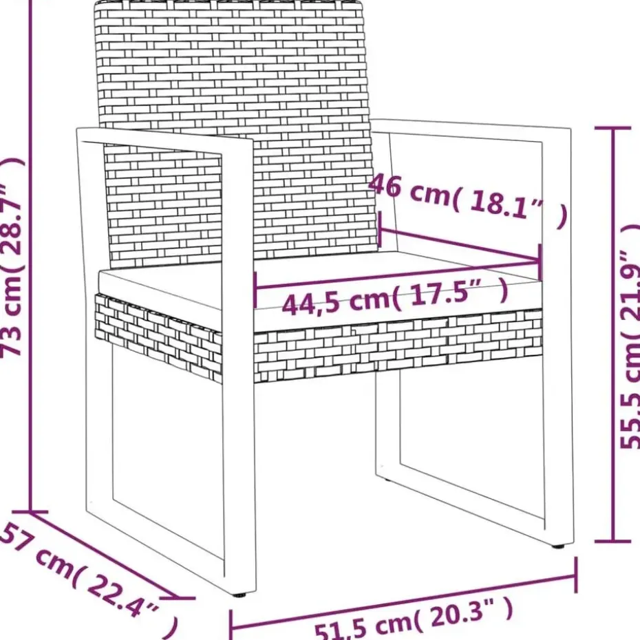 vidaXL - Loungeset - Zwart - Poly rattan - 3 stuks - Met kussens
