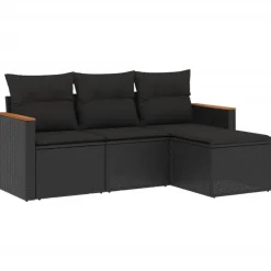 vidaXL - Loungeset - Zwart - Poly rattan - 4 stuks - Met kussens