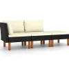 vidaXL - Loungeset - Zwart - Poly rattan en massief eucalyptushout - 3 stuks