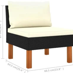 vidaXL - Loungeset - Zwart - Poly rattan en massief eucalyptushout - 3 stuks