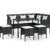 vidaXL - Loungeset (dinning) - Zwart - Poly rattan - 5 stuks - Met kussens
