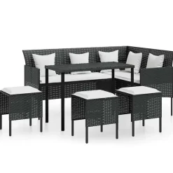vidaXL - Loungeset (dinning) - Zwart - Poly rattan - 5 stuks - Met kussens
