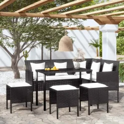 vidaXL - Loungeset (dinning) - Zwart - Poly rattan - 5 stuks - Met kussens