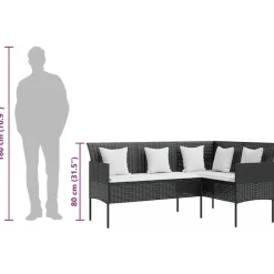 vidaXL - Loungeset (dinning) - Zwart - Poly rattan - 5 stuks - Met kussens