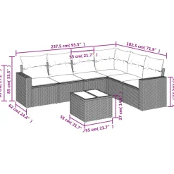 vidaXL - Loungeset met kussens - Grijs - Poly rattan - 7 stuks