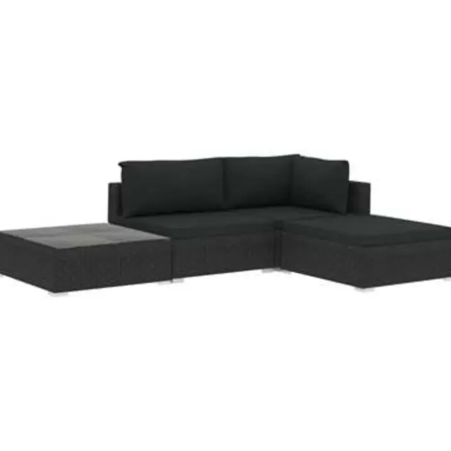 vidaXL - loungeset voor 3 met kussens zwart polyrattan 4 stuks