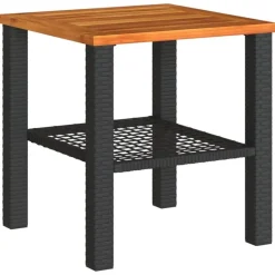 vidaXL - Loungetafel - Weerbestendig - Zwart - Poly rattan en hout - 40x40x42 cm