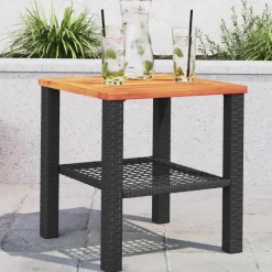 vidaXL - Loungetafel - Weerbestendig - Zwart - Poly rattan en hout - 40x40x42 cm