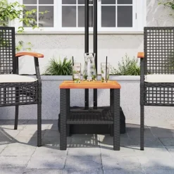 vidaXL - Loungetafel - Weerbestendig - Zwart - Poly rattan en hout - 40x40x42 cm