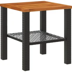 vidaXL - Loungetafel - Weerbestendig - Zwart - Poly rattan en hout - 40x40x42 cm