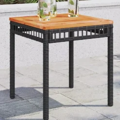 vidaXL - Loungetafel - Weerbestendig - Zwart - Poly rattan en hout - 38x38x42cm